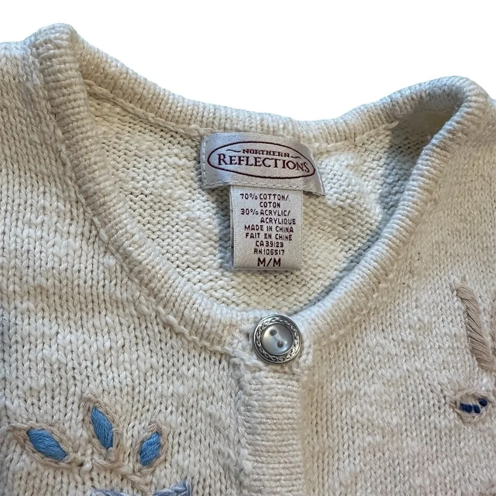Vintage Northern Reflections Cream Embroidered Floral Button Cardigan Medium - Picture 3 of 11